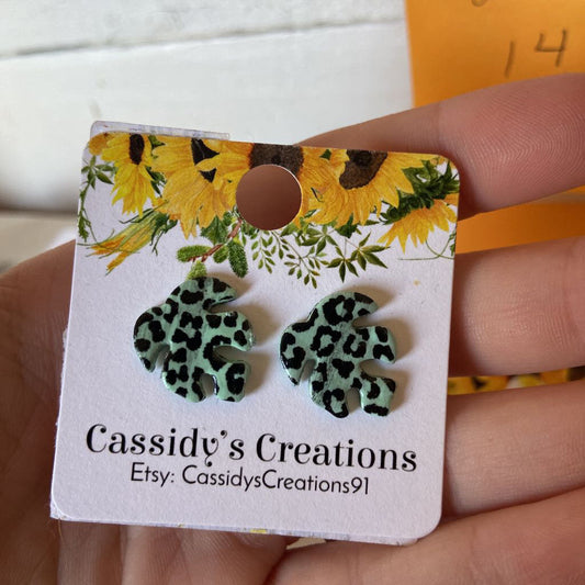 Teal Cheetah Monstera Studs