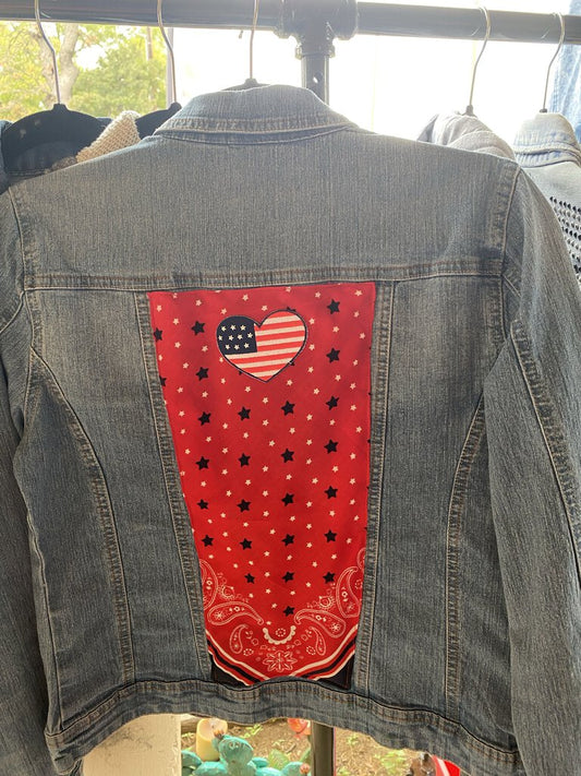 Jean Jacket w/red, White Blue Bandana - Small